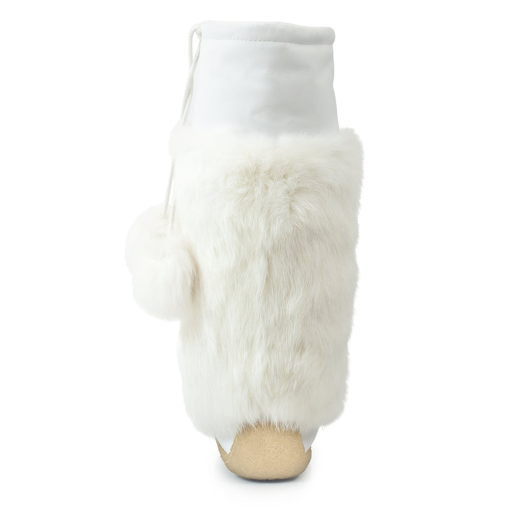 Frosty White Leather Mukluks with Gold Embroidery