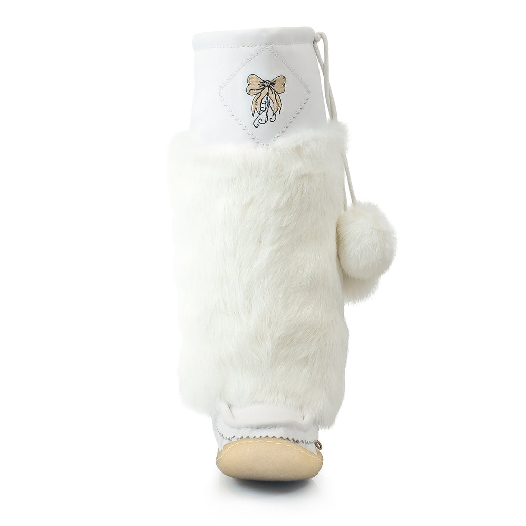 Frosty White Leather Mukluks with Gold Embroidery