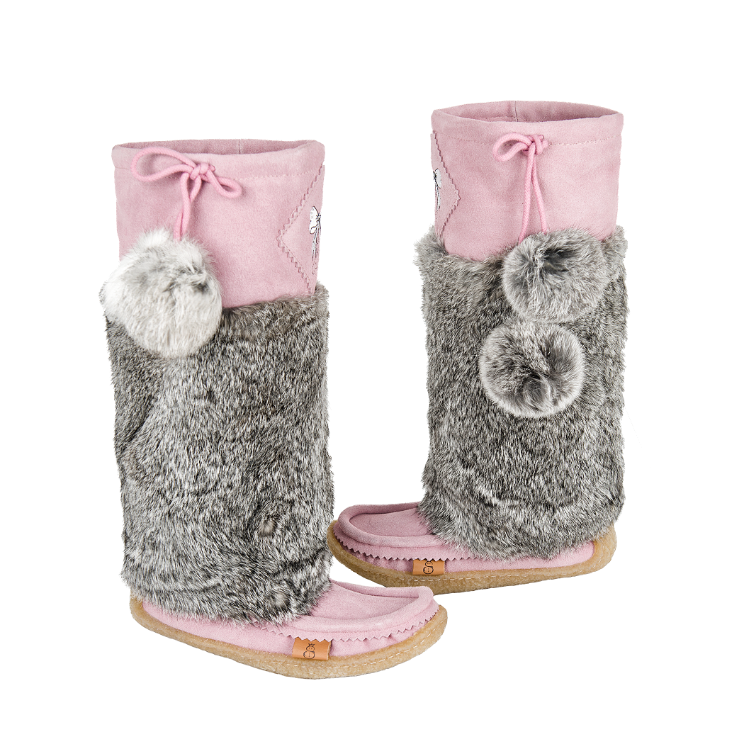 Bubblegum Pink Suede Mukluks with White Embroidery