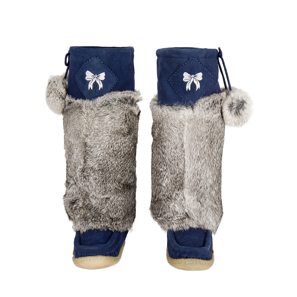 Navy Blue Suede Mukluks with White Embroidery