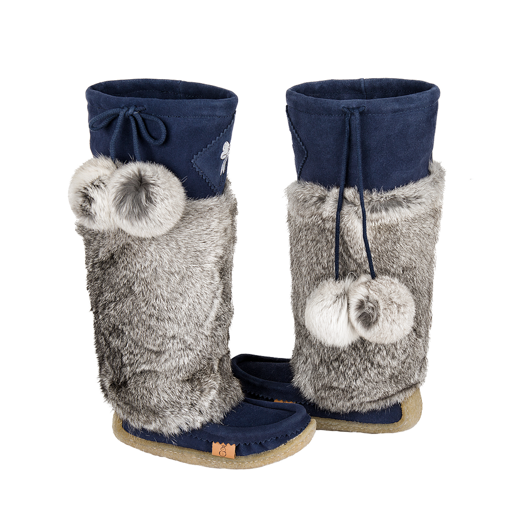 Navy Blue Suede Mukluks with White Embroidery