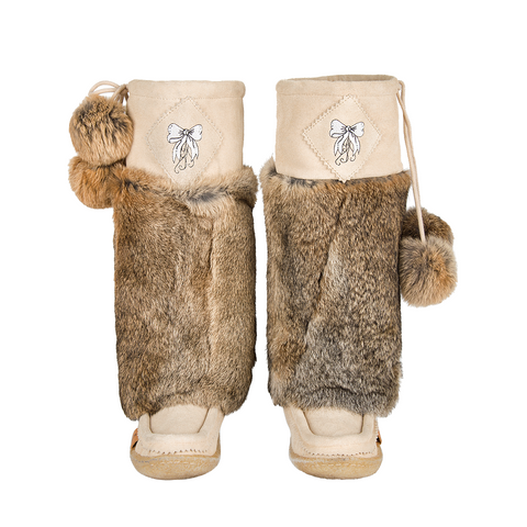 Loveable Beige Suede Mukluks with White Embroidery