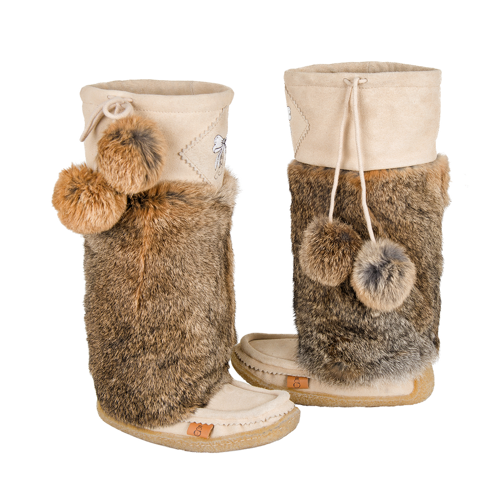 Loveable Beige Suede Mukluks with White Embroidery
