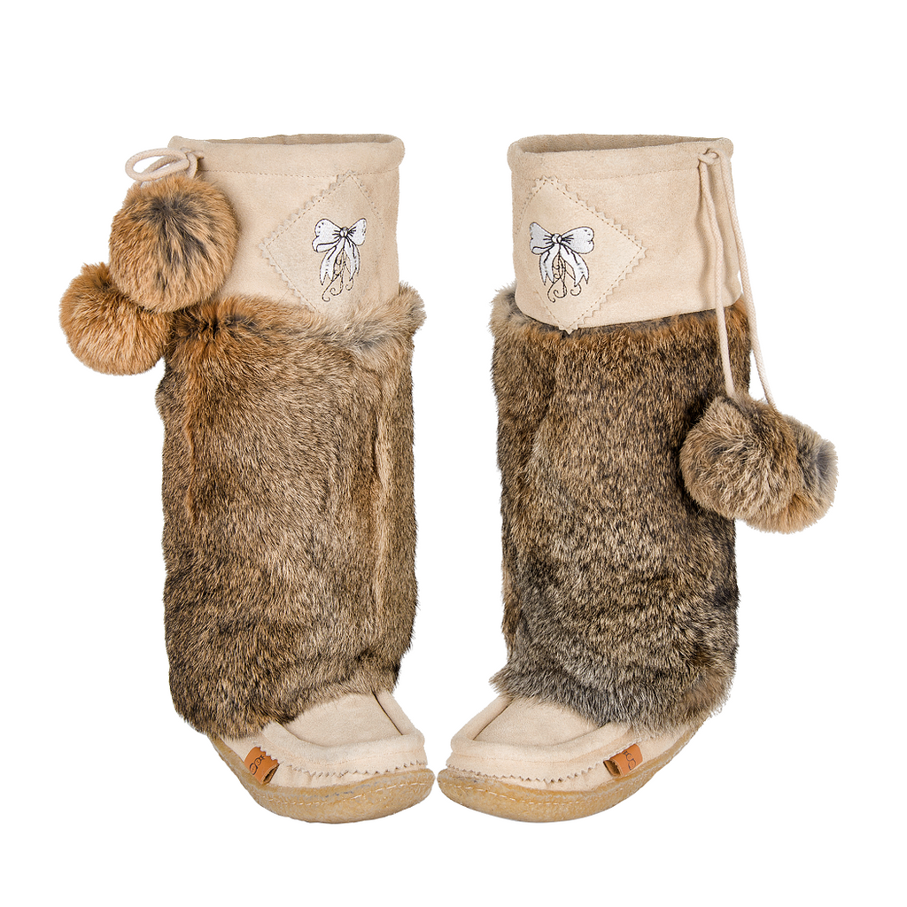 Loveable Beige Suede Mukluks with White Embroidery